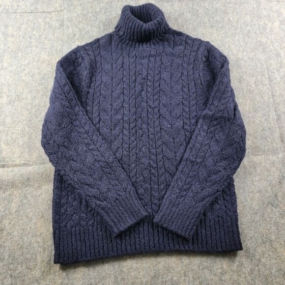 Todd Snyder Cotton Wool Alpaca Cableknit Turtleneck Sweater size M Blue